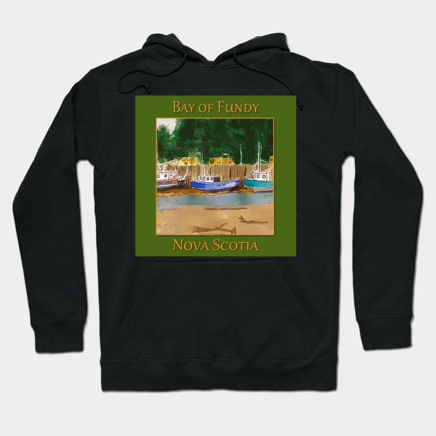 Boats high and dry at low tide in the Bay of Fundy at St Martins Hoodie by WelshDesigns